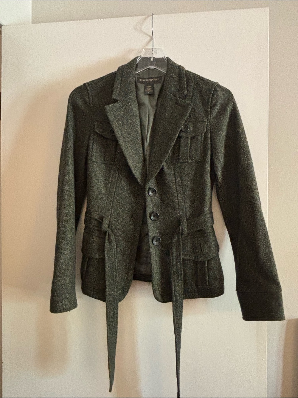 Banana Republic Dark Olive Green Wool Blend Military-Style Blazer